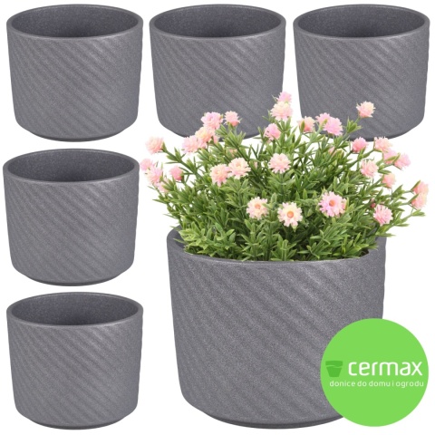 OSŁONKA NA DONICZKĘ DONICA CERAMICZNA OKRĄGŁA GRAFITOWA KOMPLET 6SZT 11x12,5cm
