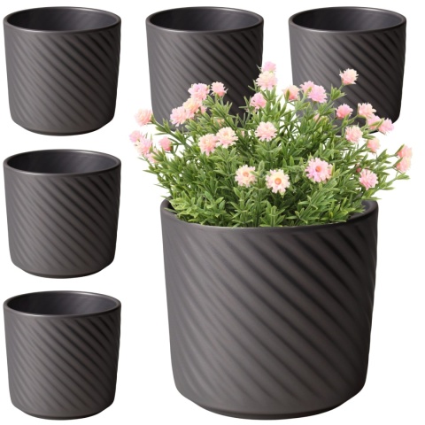 OSŁONKA NA DONICZKĘ DONICA CERAMICZNA OKRĄGŁA SREBRNA KOMPLET 5SZT 12x14,5cm