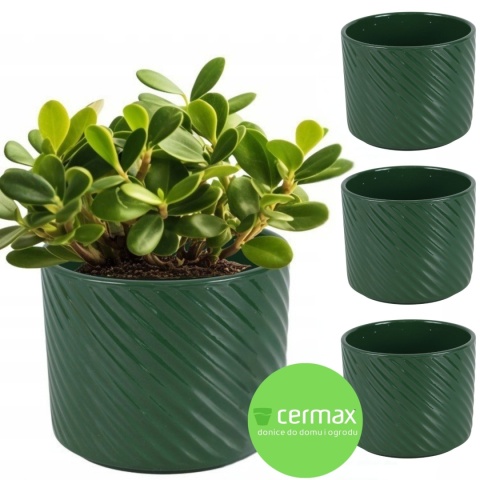 OSŁONKA NA DONICZKĘ DONICA CERAMICZNA OKRĄGŁA BUTELKOWA ZIELEŃ KOMPLET 4SZT 14,5x16,5