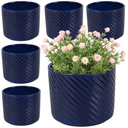 OSŁONKA NA DONICZKĘ DONICA CERAMICZNA OKRĄGŁA GRANATOWA KOMPLET 6SZT 11x12,5cm