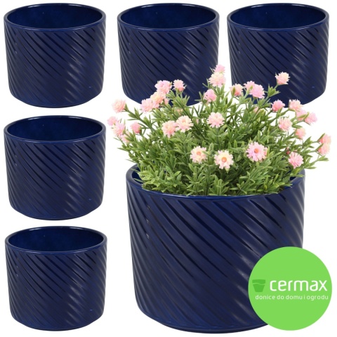 OSŁONKA NA DONICZKĘ DONICA CERAMICZNA OKRĄGŁA GRANATOWA KOMPLET 6SZT 11x12,5cm