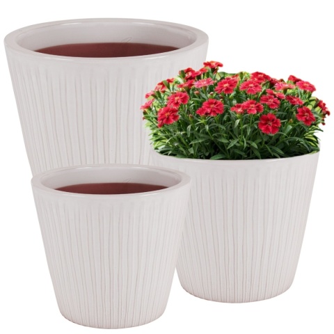 DONICA CERAMICZNA SZKLIWIONA MROZOODPORNA KREMOWA KOMPLET 3SZT