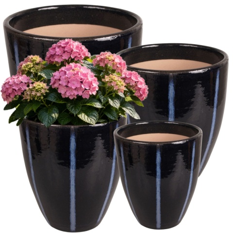 DONICA CERAMICZNA SZKLIWIONA MROZOODPORNA CZARNA KOMPLET 4SZT