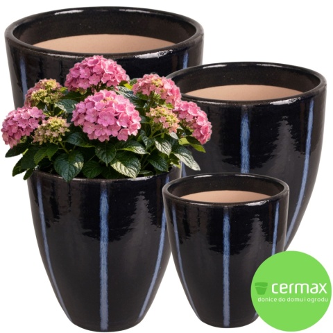 DONICA CERAMICZNA SZKLIWIONA MROZOODPORNA CZARNA KOMPLET 4SZT