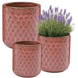 DONICA CERAMICZNA SZKLIWIONA MROZOODPORNA CZERWONA KOMPLET 3SZT