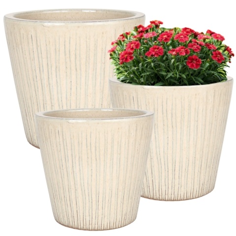 DONICA CERAMICZNA SZKLIWIONA MROZOODPORNA KREMOWA KOMPLET 3SZT