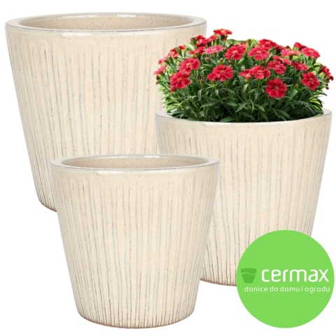 DONICA CERAMICZNA SZKLIWIONA MROZOODPORNA KREMOWA KOMPLET 3SZT