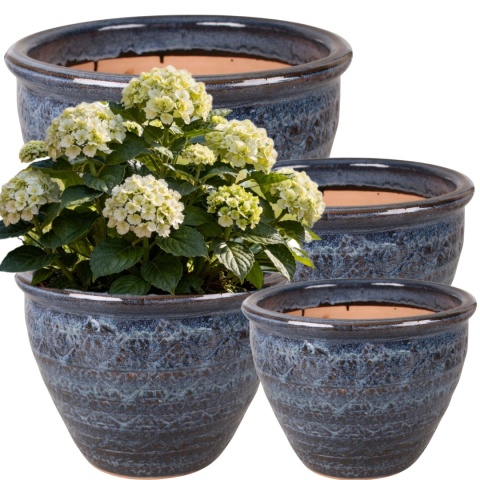 DONICA CERAMICZNA SZKLIWIONA MROZOODPORNA NIEBIESKA KOMPLET 4SZT