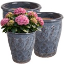 DONICA CERAMICZNA SZKLIWIONA MROZOODPORNA NIEBIESKA KOMPLET 3SZT
