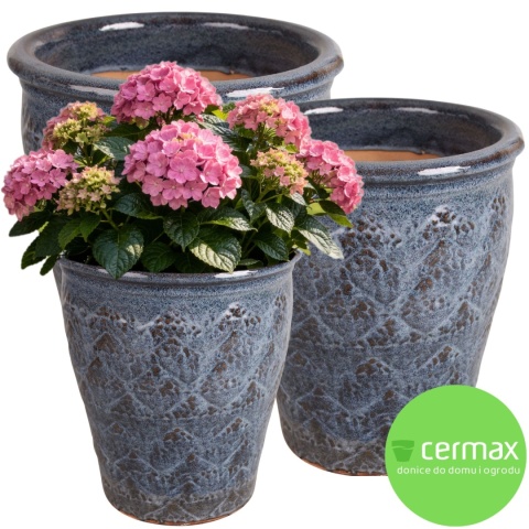 DONICA CERAMICZNA SZKLIWIONA MROZOODPORNA NIEBIESKA KOMPLET 3SZT