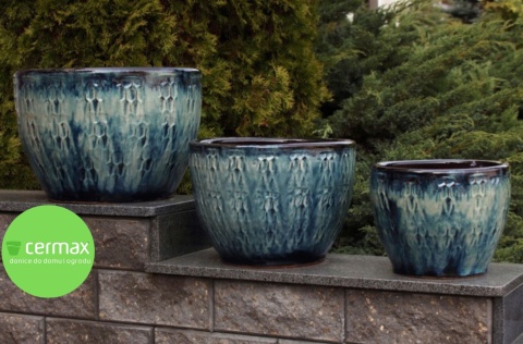 DONICA CERAMICZNA SZKLIWIONA MROZOODPORNA PALAWAN BŁĘKITNA OGRODOWA H:23x28cm