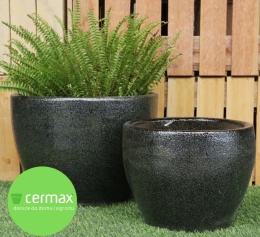 DONICA CERAMICZNA H:26x36cm SZKLIWIONA MROZOODPORNA PLAIN CZARNA OGRODOWA