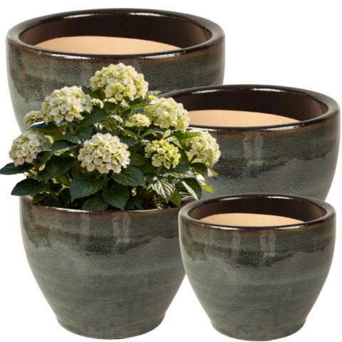 DONICA CERAMICZNA SZKLIWIONA MROZOODPORNA ZIELONA KOMPLET 4SZT