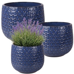 DONICA CERAMICZNA SZKLIWIONA NIEBIESKA KOMPLET 3SZT OGRODOWA MROZOODPORNA