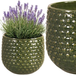 DONICA CERAMICZNA SZKLIWIONA ZIELONA H:20,7x24,1cm OGRODOWA MROZOODPORNA