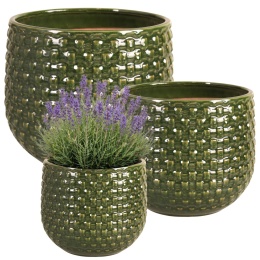 DONICA CERAMICZNA SZKLIWIONA ZIELONA KOMPLET 3SZT OGRODOWA MROZOODPORNA