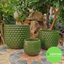 DONICA CERAMICZNA SZKLIWIONA ZIELONA KOMPLET 3SZT OGRODOWA MROZOODPORNA