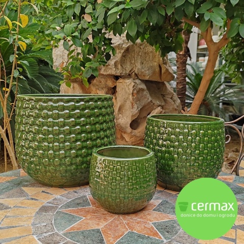 DONICA CERAMICZNA SZKLIWIONA ZIELONA KOMPLET 3SZT OGRODOWA MROZOODPORNA