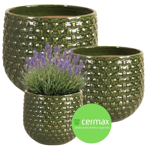 DONICA CERAMICZNA SZKLIWIONA ZIELONA KOMPLET 3SZT OGRODOWA MROZOODPORNA