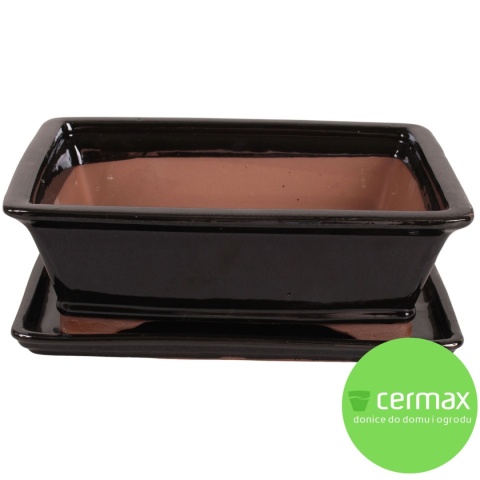 DONICA BONSAI Z PODSTAWKĄ CERAMICZNA SZKLIWIONA CZARNA