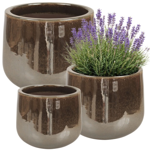DONICA CERAMICZNA SZKLIWIONA MROZOODPORNA DONICZKA OGRODOWA KOMPLET 3SZT