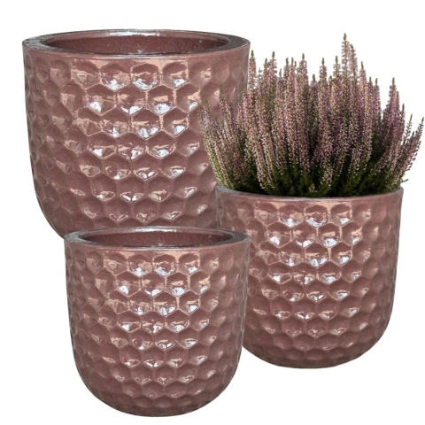 DONICA CERAMICZNA SZKLIWIONA MROZOODPORNA DONICZKA OGRODOWA KOMPLET 3SZT