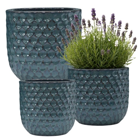 DONICA CERAMICZNA SZKLIWIONA MROZOODPORNA DONICZKA OGRODOWA KOMPLET 3SZT