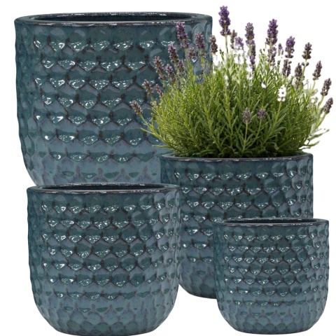 DONICA CERAMICZNA SZKLIWIONA MROZOODPORNA DONICZKA OGRODOWA KOMPLET 4SZT