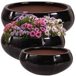 DONICA CERAMICZNA SZKLIWIONA MROZOODPORNA ELIPSA CZARNA KOMPLET 3SZT
