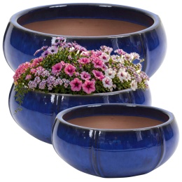 DONICA CERAMICZNA SZKLIWIONA MROZOODPORNA ELIPSA GRANATOWA KOMPLET 3SZT