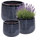 DONICA CERAMICZNA SZKLIWIONA MROZOODPORNA GRANATOWA OGRODOWA KOMPLET 3SZT