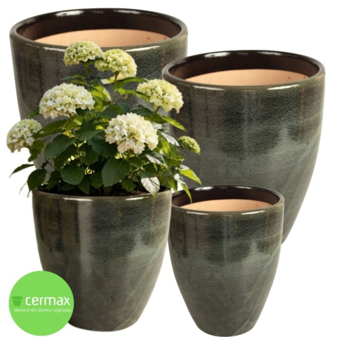 DONICA CERAMICZNA SZKLIWIONA MROZOODPORNA ZIELONA KOMPLET 4SZT